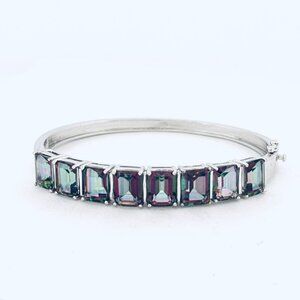Estate Sterling Silver 925 Hinged Bangle Bracelet w/ Rainbow Topaz 6.5" 20g
